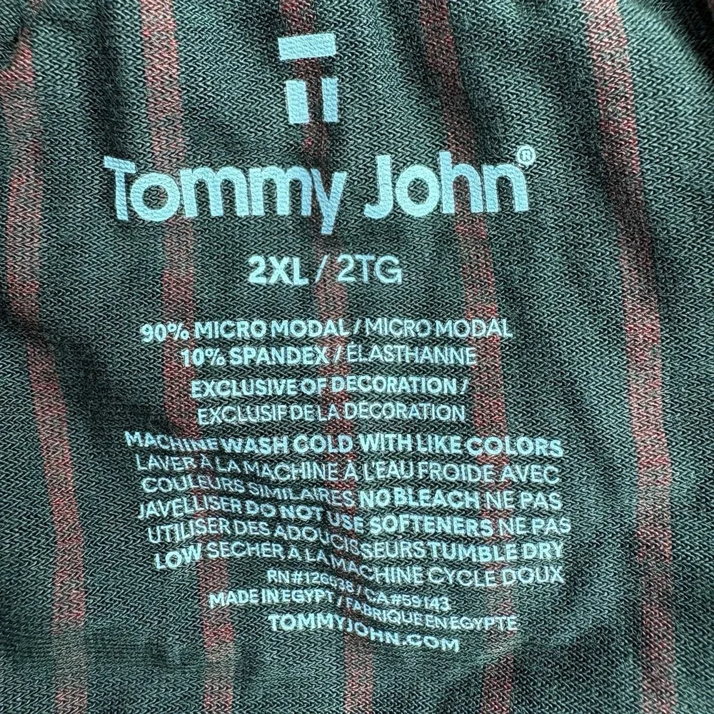 Tommy John Men's 2XL Green Red Striped Elastic Waist Pull On Lounge Pajama Pants